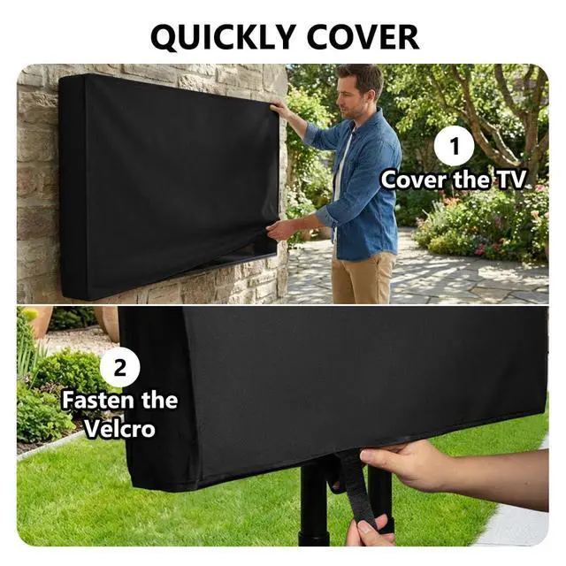 Alt view image 5 of 6 - Outdoor TV Cover 50 to 55 Inch Weatherproof, Waterproof TV Cover for Outside 52"L X 33"H with Pocket, Thick 600D Oxford Cloth & PVC Waterproof Coating Protector -Black