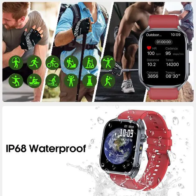 Alt view image 5 of 7 - Advanced Health Smartwatch for Women Men with Real-Time Monitoring of Heart Rate, Sleep Quality and Stress Levels, Always-On DisplayBright Flashlight (Red)