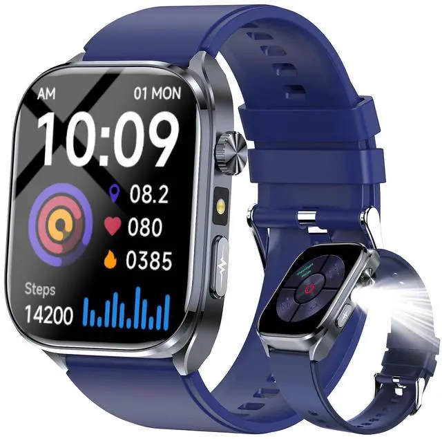 Main image of Advanced Health Smartwatch for Women Men with Real-Time Monitoring of Heart Rate, Sleep Quality and Stress Levels, Always-On DisplayBright Flashlight (Blue)