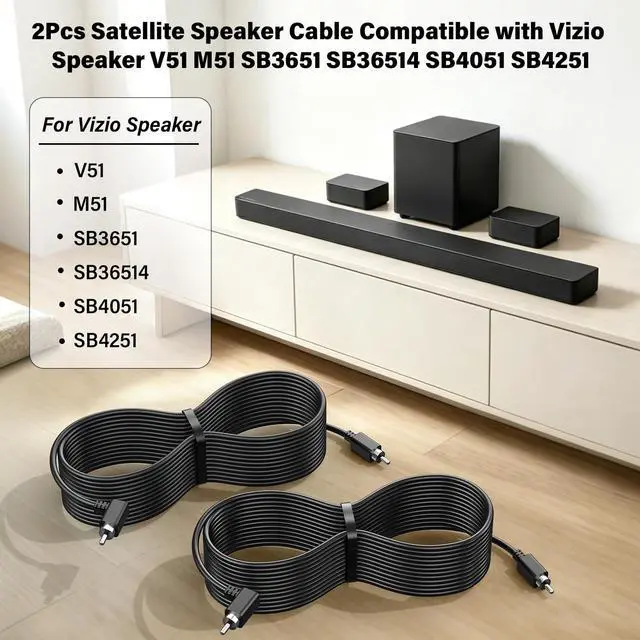 Alt view image 2 of 6 - 2Pcs Speaker Cable for Vizio V51 M51 SB3651 SB36514 SB4051 SB4251 | Exact Fit Surround Satellite Cable Speaker Wire