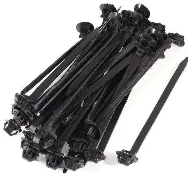 Main image of Nylon Oval Design Auto Push Mount Cable Tie, 166mmx7mm, 40 Pcs, Black