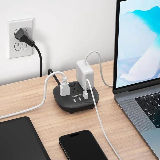 Alt view image 5 of 6 - Power Strip 3 Outlets and 3 USB Ports with Switch Control, Desktop Charging Station with 5 ft Extension Cord, Compact for Nightstand, Office and Travel - Black