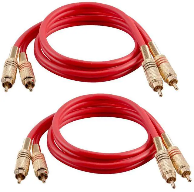 Main image of SAPRCA3-2 Pack of Premium 3 Foot Dual RCA Male to Dual RCA Male Audio Patch Cables - Red and Red - 2-RCA to 2-RCA Audio Cord