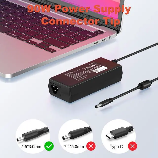 Alt view image 4 of 7 - 90W AC Adapter for Dell OptiPlex Micro Desktop, 4.5x3.0mm Tip | 19.5V 4.62A Output | AC Power Cord Included | Compatible with dell 90w 4.5mm ac adapter