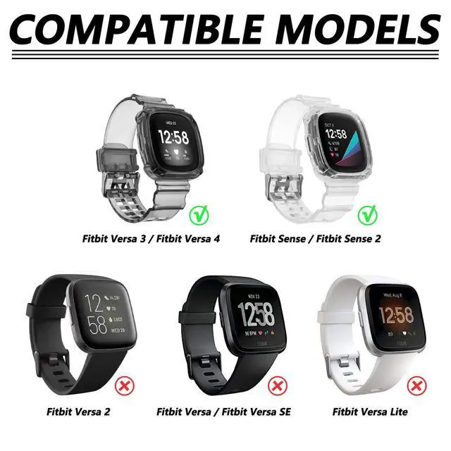 Alt view image 2 of 6 - Band Compatible with Fitbit Versa 4,Versa 3,Sense for Women Men, Clear Bumper Protective Case Replacement Wristbands Band Accessories Straps for Fitbit Sense & Versa 3 & Versa 4 & Sense 2