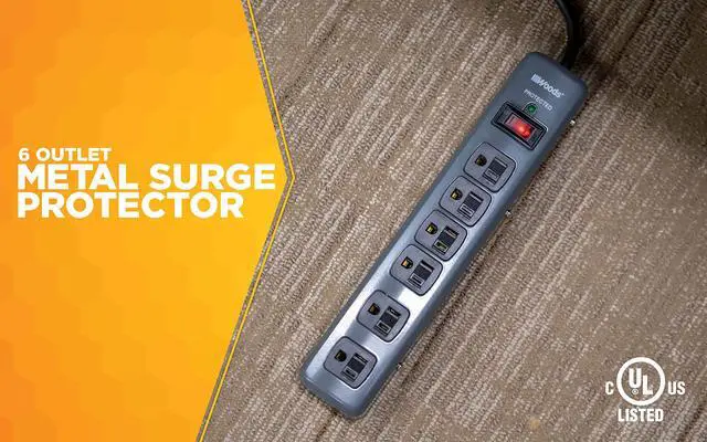 Alt view image 2 of 7 - Southwire Metal Surge Protector - 6 Outlets - Lighted Circuit Breaker Switch - 900J Electrical Overload Protection - 3 Foot Cord - Dark Gray