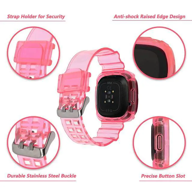 Alt view image 3 of 6 - Band Compatible with Fitbit Versa 4,Versa 3,Sense for Women Men, Clear Bumper Protective Case Replacement Wristbands Band Accessories Straps for Fitbit Sense & Versa 3 & Versa 4 & Sense 2