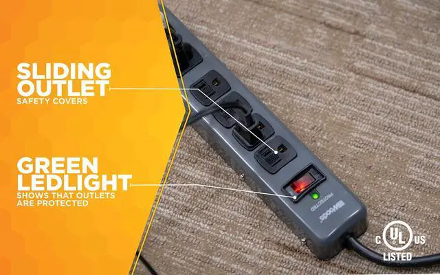 Alt view image 5 of 7 - Southwire Metal Surge Protector - 6 Outlets - Lighted Circuit Breaker Switch - 900J Electrical Overload Protection - 3 Foot Cord - Dark Gray