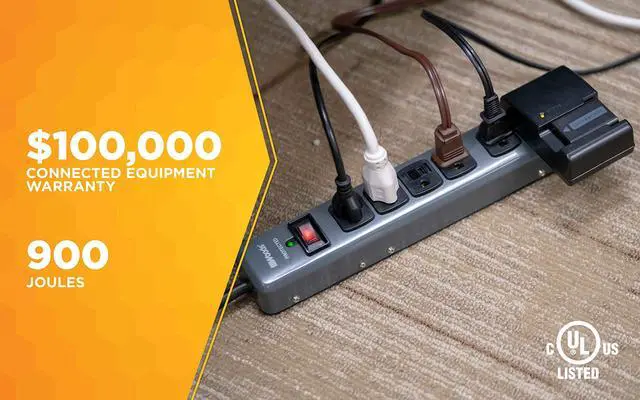 Alt view image 4 of 7 - Southwire Metal Surge Protector - 6 Outlets - Lighted Circuit Breaker Switch - 900J Electrical Overload Protection - 3 Foot Cord - Dark Gray