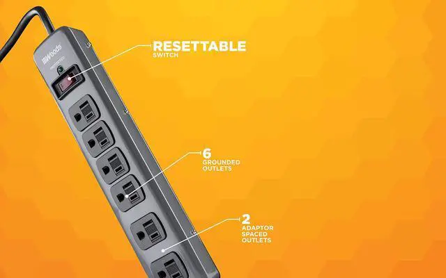 Alt view image 6 of 7 - Southwire Metal Surge Protector - 6 Outlets - Lighted Circuit Breaker Switch - 900J Electrical Overload Protection - 3 Foot Cord - Dark Gray