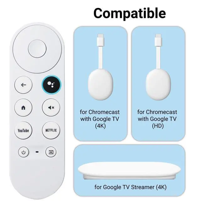 Alt view image 4 of 7 - 2 Pack G9N9N New Replacement Google Chromecast TV Voice Smart Remote Control, Compatible with Google Chromecast 4k, Google TV Streamer 4K(Only Compatible with Snow Chromecast Google)