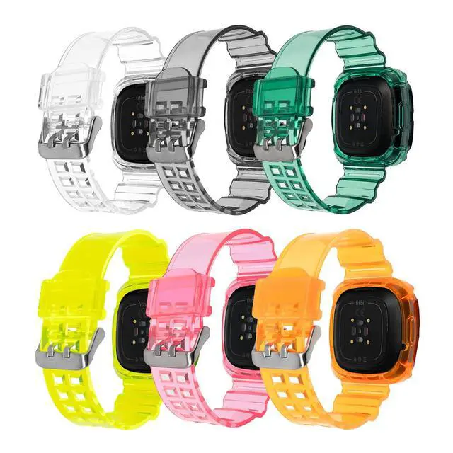 Alt view image 6 of 6 - Band Compatible with Fitbit Versa 4,Versa 3,Sense for Women Men, Clear Bumper Protective Case Replacement Wristbands Band Accessories Straps for Fitbit Sense & Versa 3 & Versa 4 & Sense 2