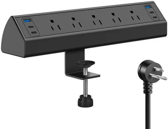 Main image of Desk Clamp Power Strip USB C,Under Desk Mount Power Station,20W Fast Charging,Fits 1.9'' Tabletop Edge,Desk Surge Protector,Perfect Home,Office Supplies (Black, 5 Outlets & 6 USB Ports & 10 FT Cable)