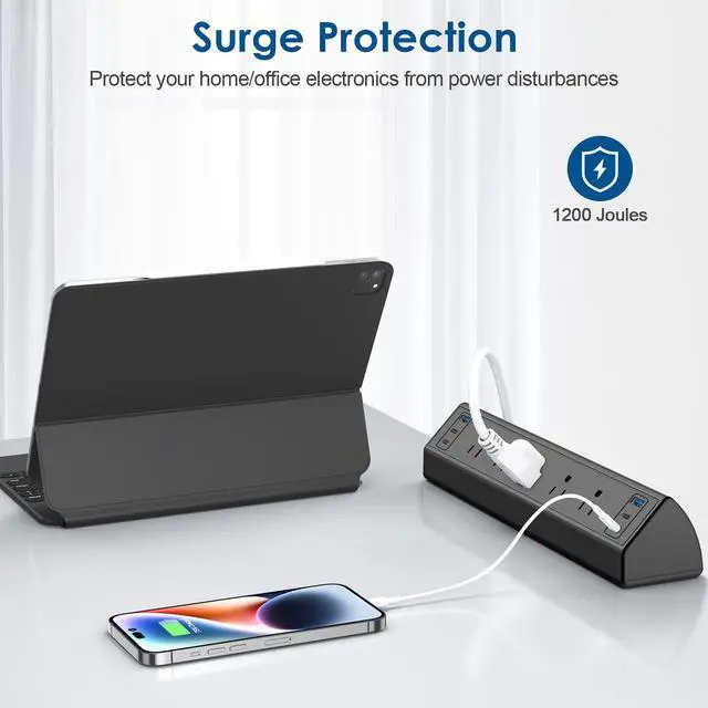 Alt view image 6 of 7 - Desk Clamp Power Strip USB C,Under Desk Mount Power Station,20W Fast Charging,Fits 1.9'' Tabletop Edge,Desk Surge Protector,Perfect Home,Office Supplies (Black, 5 Outlets & 6 USB Ports & 10 FT Cable)
