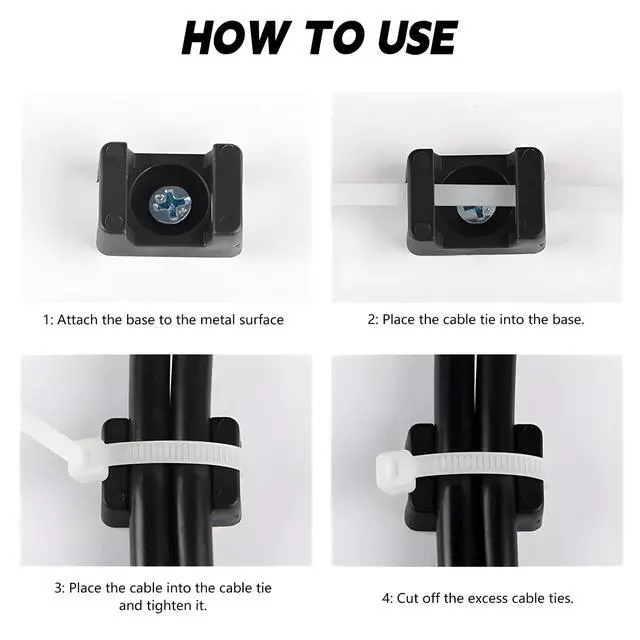 Alt view image 4 of 7 - 20Pcs Magnetic Zip Tie Base 100 Nylon Cable Ties 22mm Office Cable Organizer