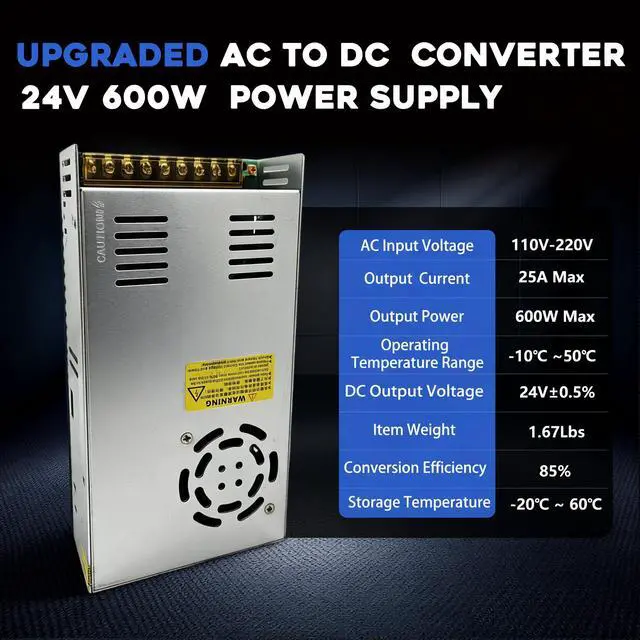 Alt view image 2 of 7 - 110V AC to DC 24V Converter 120V to 24V 25A 600W Power Supply | 25A 600W Switching Power Supply for LED Strip Motor Pump CCTV Camera System Car Stereo 3D Printer
