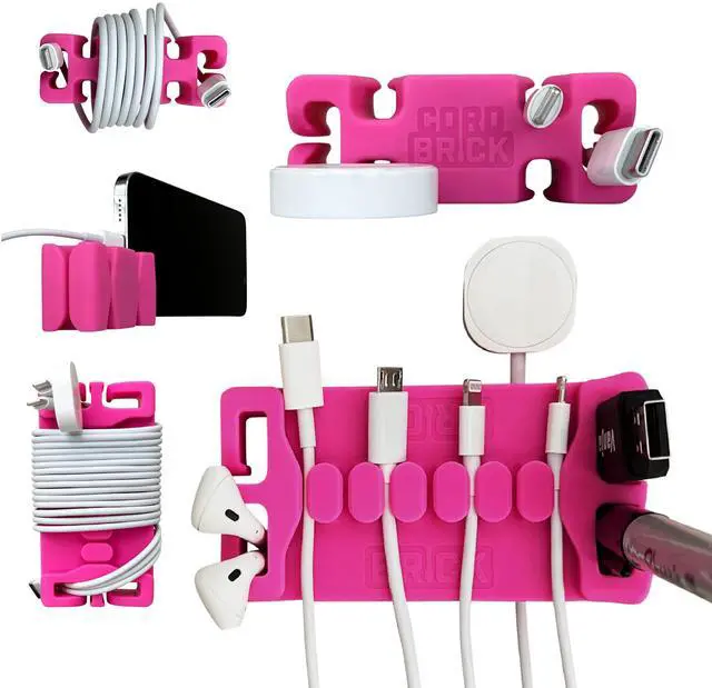 Main image of /DeskBrick Bundle Weighted Cord Holders for Nightstand & Desk - Phone Charger Cable Management Travel, Phone Accessory, Stocking Stuffer - Gift for Home, Office - Pink
