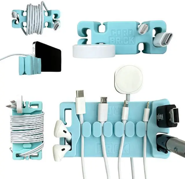 Main image of /DeskBrick Bundle Weighted Cord Holders for Nightstand & Desk - Phone Charger Cable Management Travel, Phone Accessory, Stocking Stuffer - Gift for Home, Office - Aqua