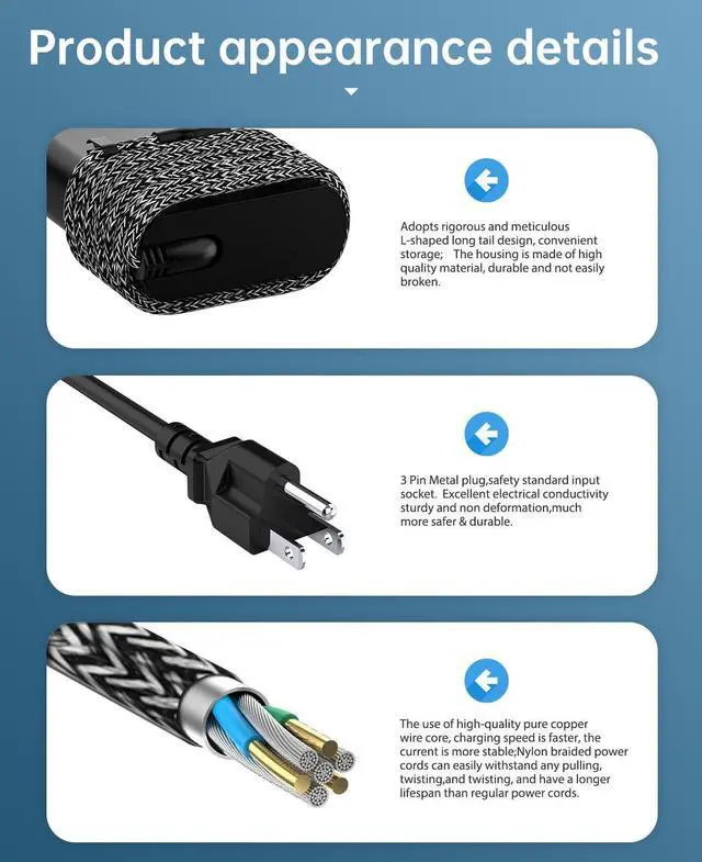 Alt view image 3 of 7 - New Slim 65W 45W USB C Laptop Charger Compatible with HP Chromebook X360, Envy X360, Spectre X360, Elitebook Elite x2, ProBook Type C Power Supply Cord