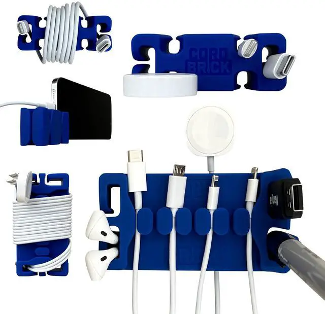 Main image of /DeskBrick Bundle Weighted Cord Holders for Nightstand & Desk - Phone Charger Cable Management Travel, Phone Accessory, Stocking Stuffer - Gift for Home, Office - Blue