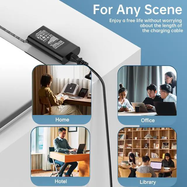 Alt view image 7 of 7 - New Slim 65W 45W USB C Laptop Charger Compatible with HP Chromebook X360, Envy X360, Spectre X360, Elitebook Elite x2, ProBook Type C Power Supply Cord