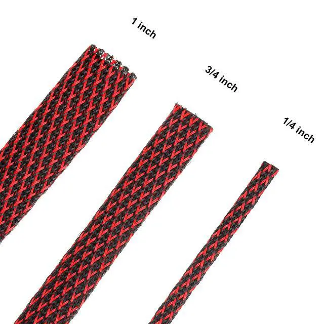Alt view image 2 of 6 - 50ft PET Expandable Braided Cable Sleeve, Wire Loom Braid Sleeving with 127 Pieces Shrink Tube for Audio Video and Other Home Device Cable Automotive Wire(1 Inch, 1/4 Inch, 3/4 Inch,Red)