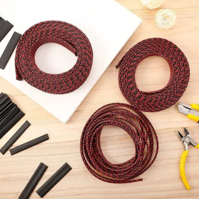 Alt view image 3 of 6 - 50ft PET Expandable Braided Cable Sleeve, Wire Loom Braid Sleeving with 127 Pieces Shrink Tube for Audio Video and Other Home Device Cable Automotive Wire(1 Inch, 1/4 Inch, 3/4 Inch,Red)