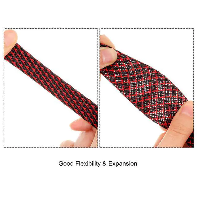Alt view image 5 of 6 - 50ft PET Expandable Braided Cable Sleeve, Wire Loom Braid Sleeving with 127 Pieces Shrink Tube for Audio Video and Other Home Device Cable Automotive Wire(1 Inch, 1/4 Inch, 3/4 Inch,Red)
