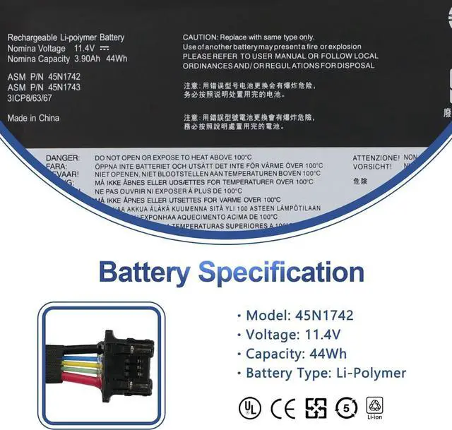 Alt view image 2 of 7 - 45N1742 45N1741 45N1743 Laptop Battery for Lenovo ThinkPad T550 T550s T560 | 45N1740 44Wh for ThinkPad W550 W550s P50S Type 20CK 20CJ 20FH 20FJ 20E2 Series SB10K12721 00NY639 3ICP/7/61/70 3ICP7/62/66