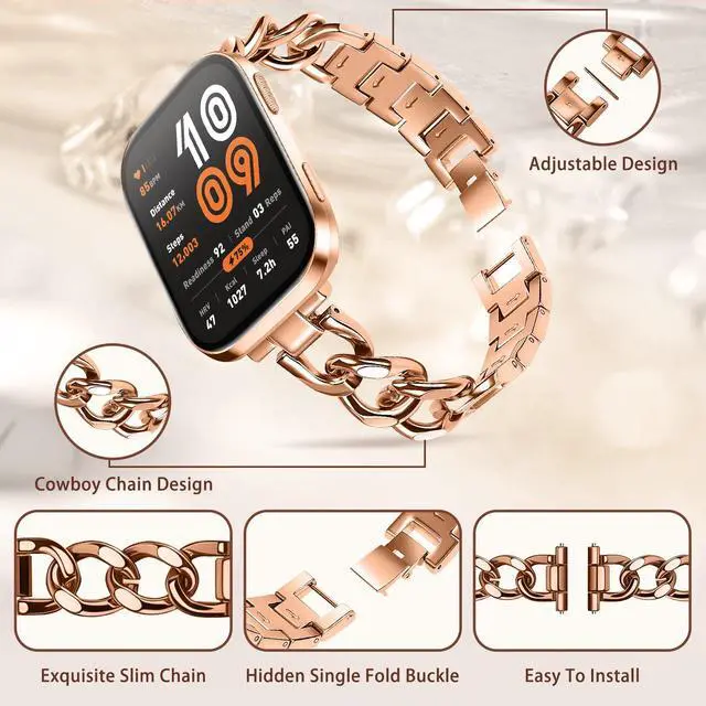 Alt view image 3 of 7 - 22mm Band for Amazfit Cheetah 2 Ultra, Women's Metal | Women's Metal Skeleton Chain Link Replacement Strap for Amazfit Balance Ultra/3/2/Active Max/Bip 6/5/GTR 4/3 Pro