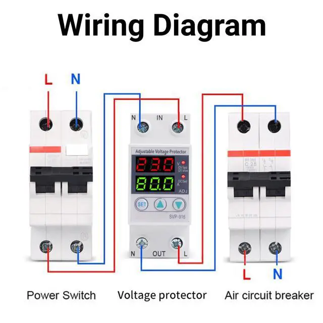 Alt view image 3 of 7 - Single Phase Voltage Current Protector 230VAC Adjustable Over Under Voltage Protection for Appliances(63A)