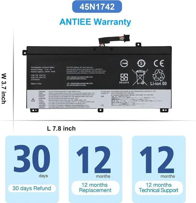 Alt view image 7 of 7 - 45N1742 45N1741 45N1743 Laptop Battery for Lenovo ThinkPad T550 T550s T560 | 45N1740 44Wh for ThinkPad W550 W550s P50S Type 20CK 20CJ 20FH 20FJ 20E2 Series SB10K12721 00NY639 3ICP/7/61/70 3ICP7/62/66