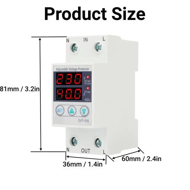 Alt view image 2 of 7 - Single Phase Voltage Current Protector 230VAC Adjustable Over Under Voltage Protection for Appliances(63A)