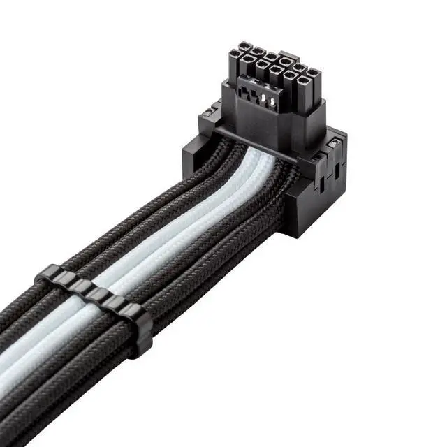 Alt view image 2 of 4 - E-Series Pro ModFlex Sleeved 12V-2x6 12VHPWR 90° StealthSense PCIe Cable for EVGA G/G+ / P/P+ / T (Variant A, Black + White)