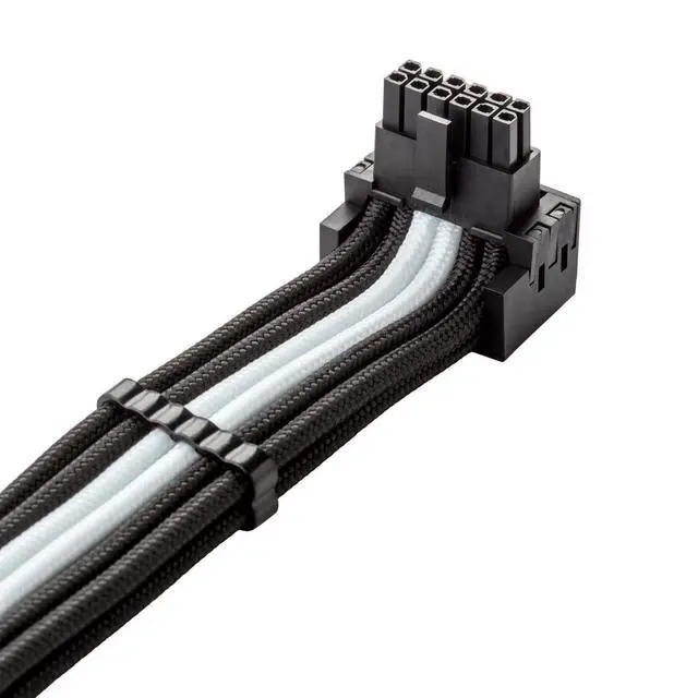 Alt view image 2 of 4 - E-Series Pro ModFlex Sleeved 12V-2x6 12VHPWR 90° StealthSense PCIe Cable for EVGA G/G+ / P/P+ / T (Variant B, Black + White)