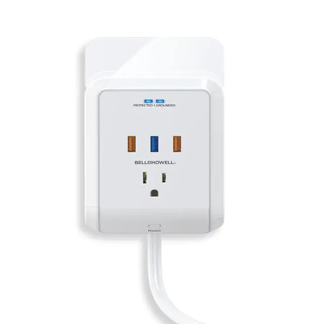 Alt view image 2 of 6 - Power Pro Outlet Extender with 45 Cord Easy-Install Power Strip Electric Surge Protector, USB Wall Charger, 3 Power Outlets, Docking Station, White, As Seen On TV