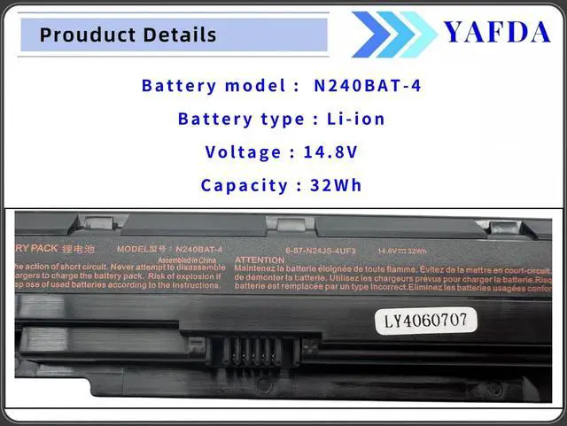 Alt view image 3 of 6 - N240BAT-4 Laptop Battery Replacement for CLEVO N250LU N250JU N240BU N240JU N240PU Sager NP3240 NP3245 6-87-N24JS-4UF3 4UF1 6-87-N24JS-42L3 42L2 6-87-N24JS-42L 6-87-N24JS-42F1 6-87-N24JS-42F2 N240BAT-3