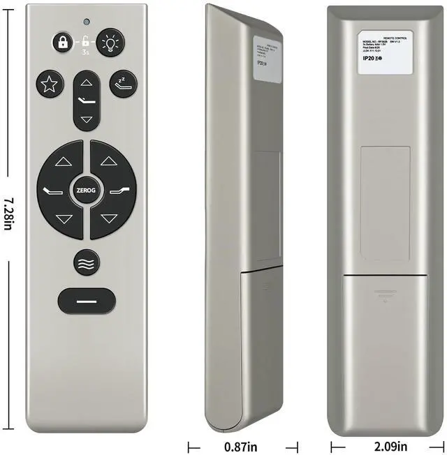 Alt view image 7 of 7 - Replacement Remote Control for TEMPUR Ergo, Tempur-Pedic, KEESON Adjustable Bed, RF396B JLDK.111.13.01