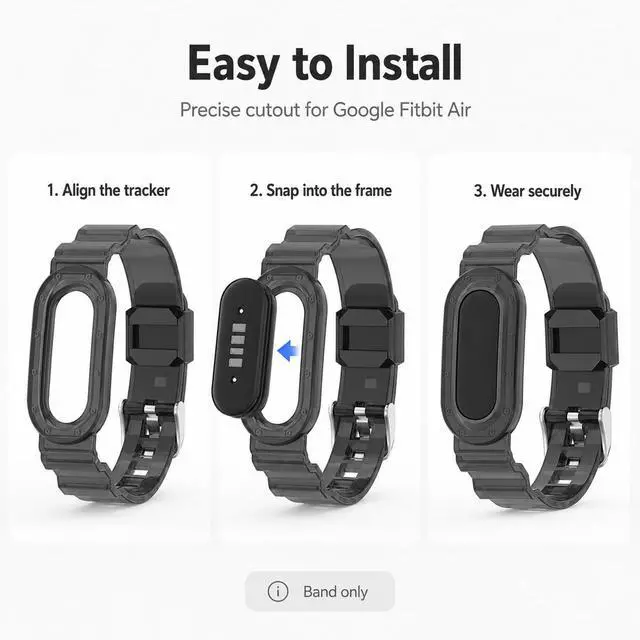 Alt view image 5 of 7 - Silicone Band Compatible with Google Fitbit Air, Replacement Sport Strap, Soft Translucent Watch Band with Secure Metal Buckle, Adjustable Lightweight Wristband for Men Women, Band Only