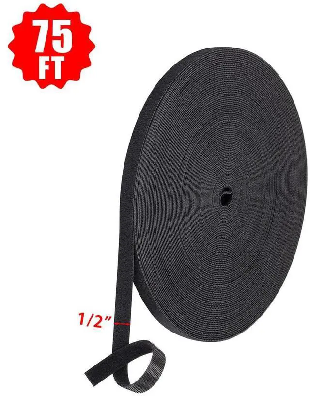 Alt view image 2 of 6 - 25 Yards x 1/2 Inch Reusable Nylon Cable Ties, Double Sided Hook and Loop Tape, Multi Purpose Wire Management Roll for Cable Management, Heavy Duty Extender Straps Long Wire Strips (1, Black)