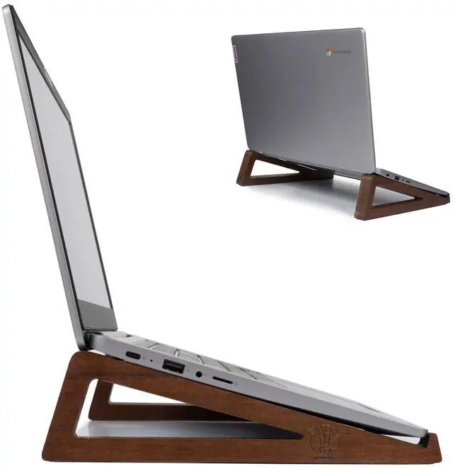 Main image of Wooden Laptop Stand, Portable Desk Laptop Holder for Tablet with Carry Pouch, Compact Travel Laptop Stand with Protective Silicone Pads, Suitable for Laptops and Tablets