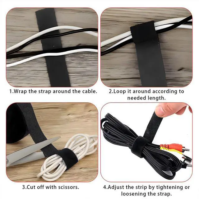 Alt view image 5 of 6 - 25 Yards x 1/2 Inch Reusable Nylon Cable Ties, Double Sided Hook and Loop Tape, Multi Purpose Wire Management Roll for Cable Management, Heavy Duty Extender Straps Long Wire Strips (1, Black)