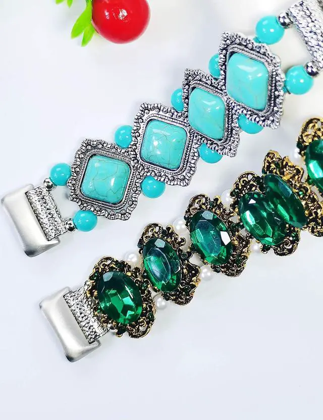 Alt view image 7 of 7 - Compatible with Fitbit Charge 5/6 Band Agate Natural Gemstone Beads Western Bracelet for Women Energy Healing Crystal Chakra Western Boho Style Fixed Size Strap, Turquoise