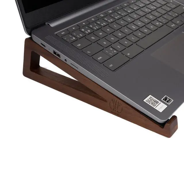 Alt view image 2 of 6 - Wooden Laptop Stand, Portable Desk Laptop Holder for Tablet with Carry Pouch, Compact Travel Laptop Stand with Protective Silicone Pads, Suitable for Laptops and Tablets
