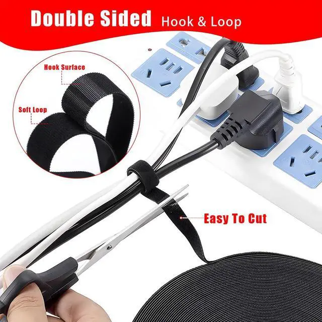 Alt view image 4 of 6 - 25 Yards x 1/2 Inch Reusable Nylon Cable Ties, Double Sided Hook and Loop Tape, Multi Purpose Wire Management Roll for Cable Management, Heavy Duty Extender Straps Long Wire Strips (1, Black)