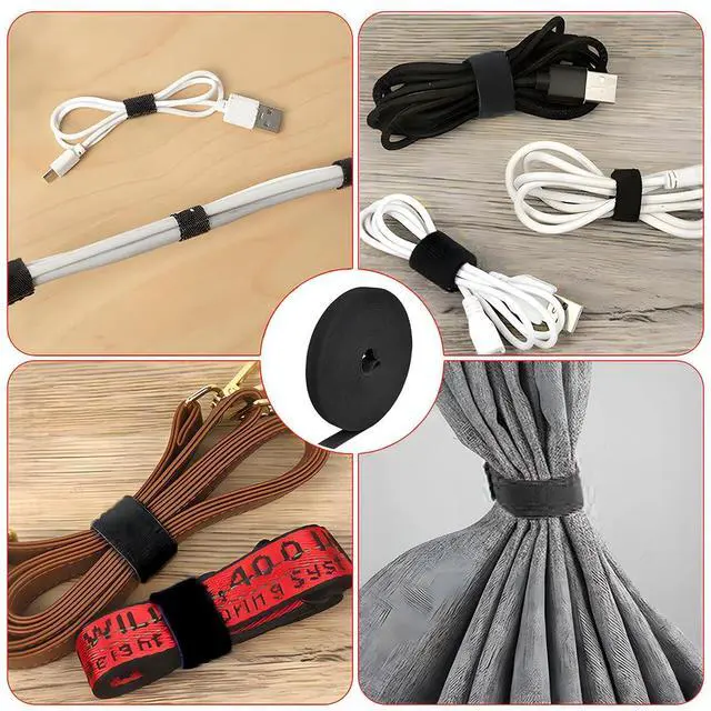 Alt view image 6 of 6 - 25 Yards x 1/2 Inch Reusable Nylon Cable Ties, Double Sided Hook and Loop Tape, Multi Purpose Wire Management Roll for Cable Management, Heavy Duty Extender Straps Long Wire Strips (1, Black)