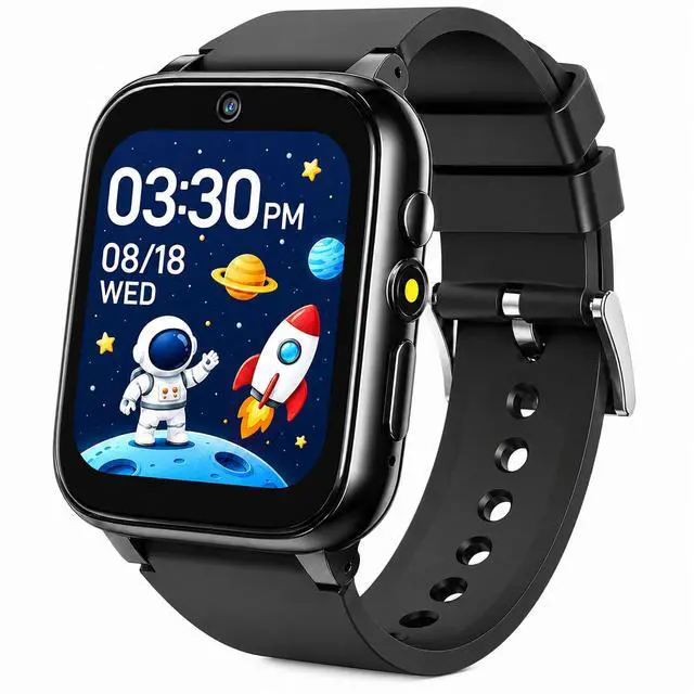 Main image of 1.69'' Kids Smart Watch for Boys Girls, Black | Includes 2 screen protectors, 1GB SD card and school mode