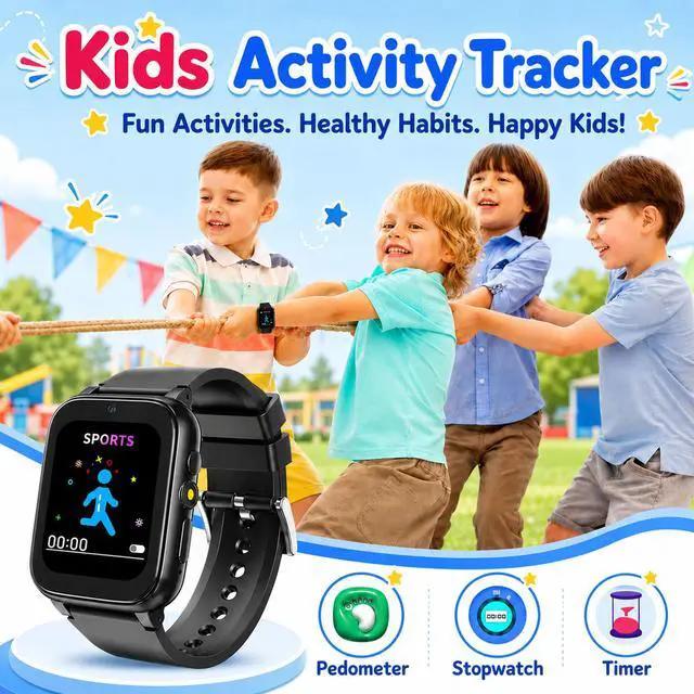 Alt view image 3 of 6 - 1.69'' Kids Smart Watch for Boys Girls, Black | Includes 2 screen protectors, 1GB SD card and school mode