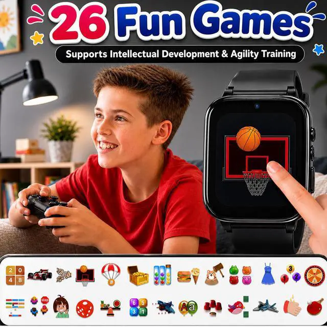 Alt view image 4 of 6 - 1.69'' Kids Smart Watch for Boys Girls, Black | Includes 2 screen protectors, 1GB SD card and school mode