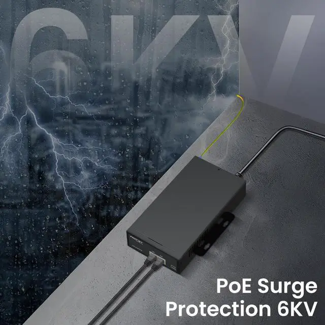 Alt view image 4 of 6 - PROCET PoE Iniector 75W Active PoE++ Gigabit, 6KV Surge Protection, -40°F to 149°F for Duhua/Axis PTZ Camera, Sisco/Ubiquiti AirFiber mmWave Bridge/Wireless Access Point, Smart Factory, Small Cell